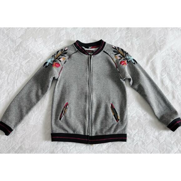 Catimini France Girl's Size 6 Floral Embroidered Fleece Full Zip Jacket Sweater - Picture 1 of 7